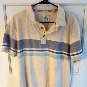 Fat Face Short Sleeve Rugby Polo in Cream and Blue Stripe
